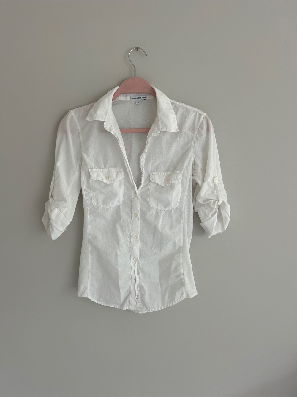 James Perse White Button-Down Shirt with Roll-Tab Sleeves